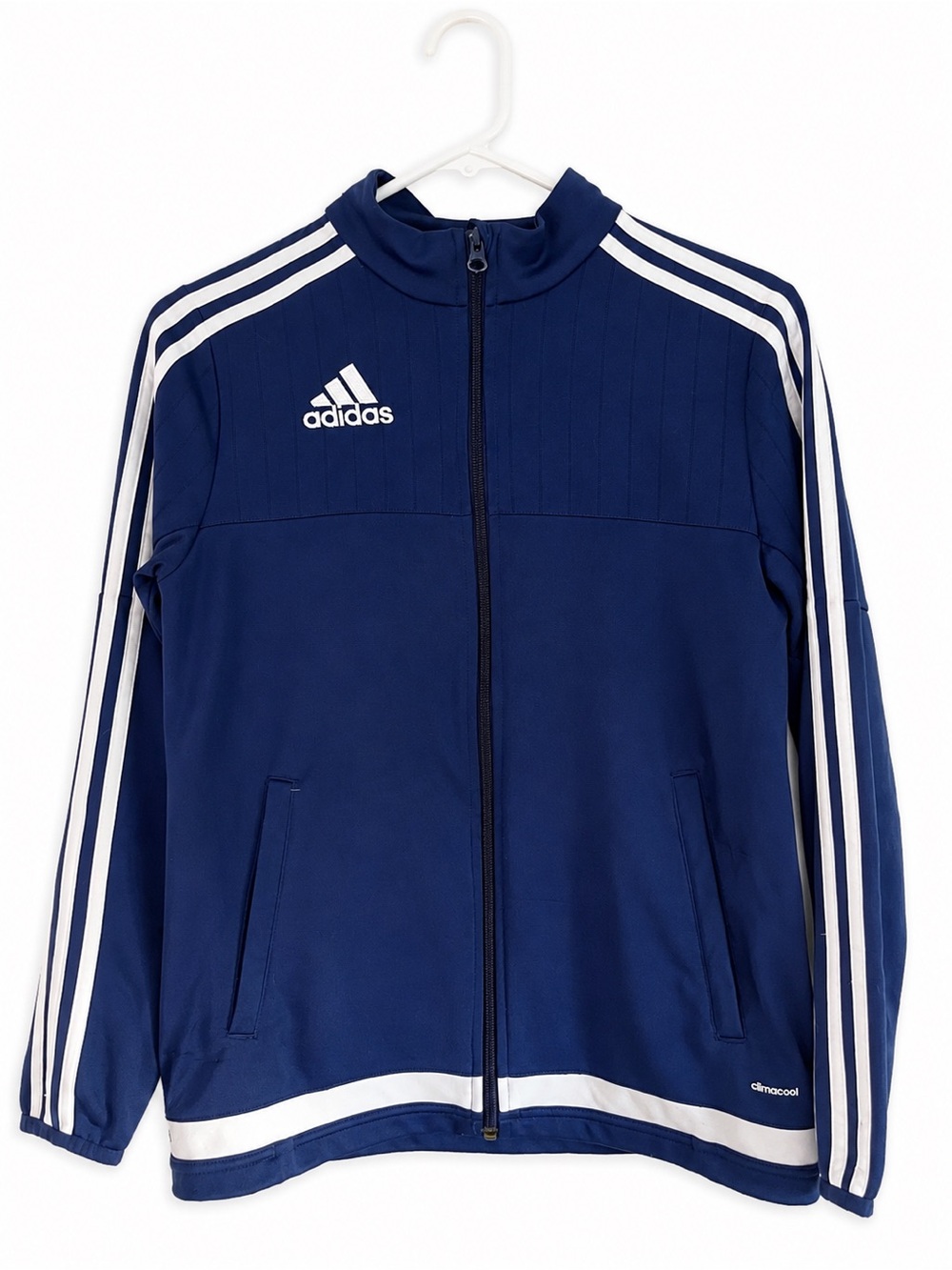 adidas Boys Navy Blue Performance Jacket with White Logo Trim Youth Size Large